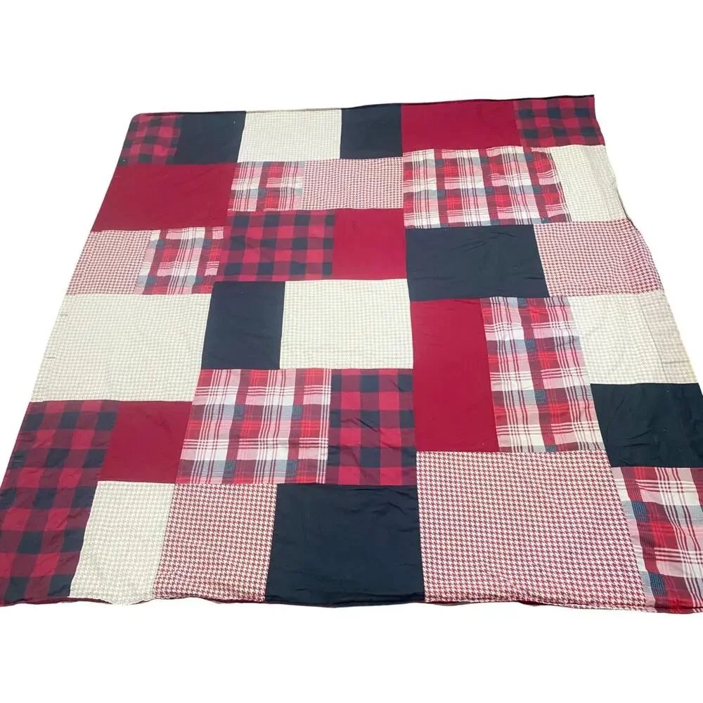 Woolrich Shower Curtain Patchwork Red Black & White Fabric Cotton 68x68 Lot of 2